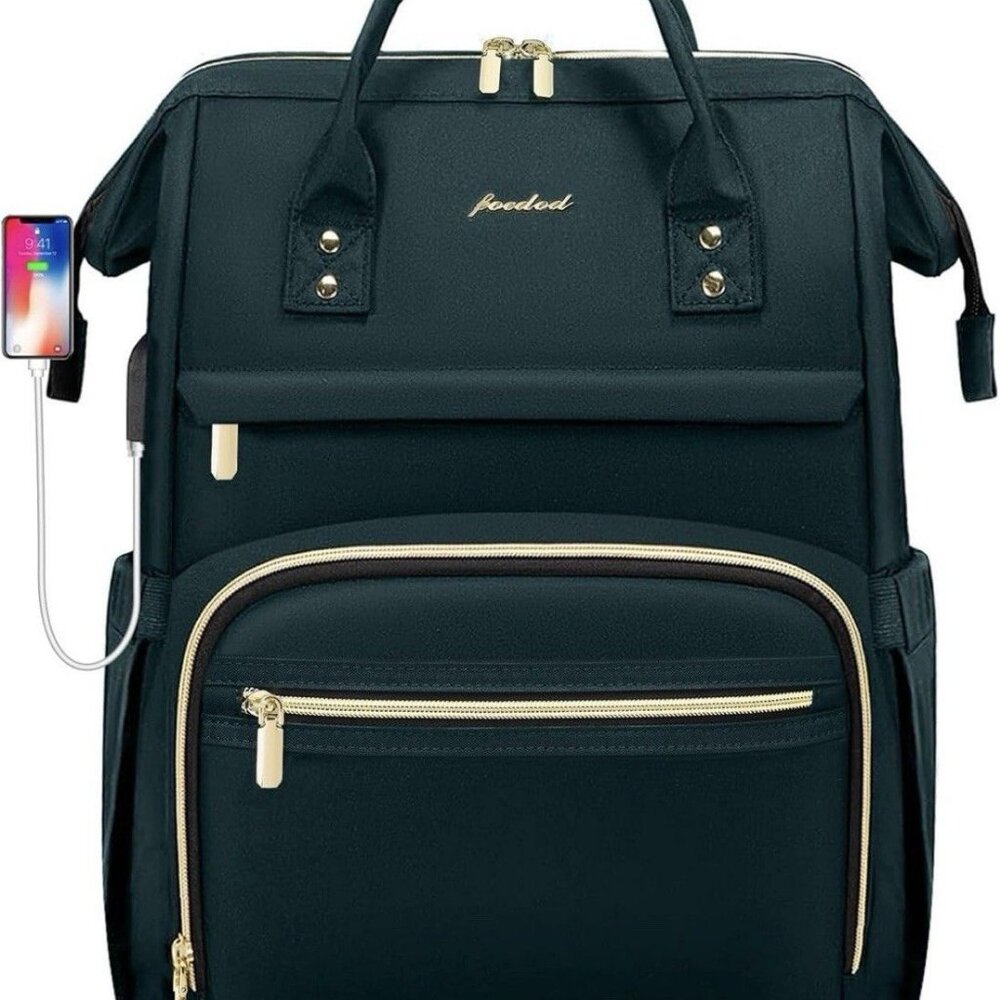 Black Women’s Backpack Tote with USB Charging Port